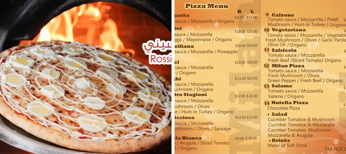 Milan Pizza Menu